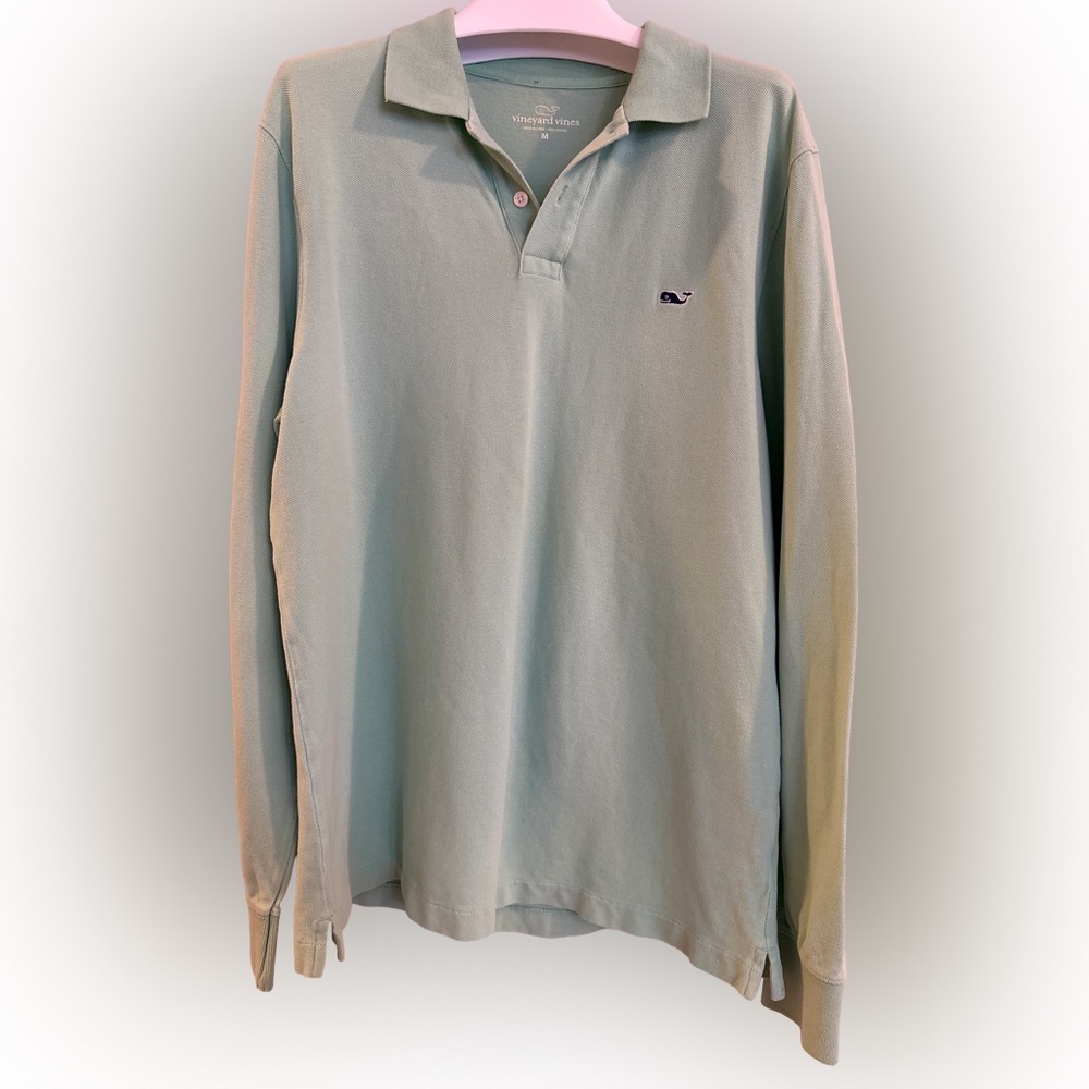 Men’s Vineyard Vines Mint Green Long Sleeve Cotton Polo, Size M